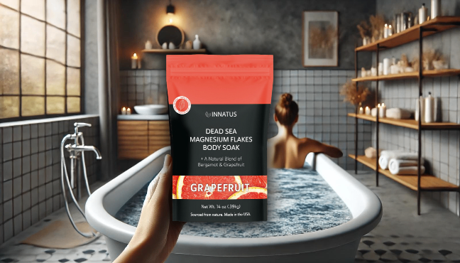 Copos de magnesio puro del Mar Muerto para un baño relajante de pomelo
