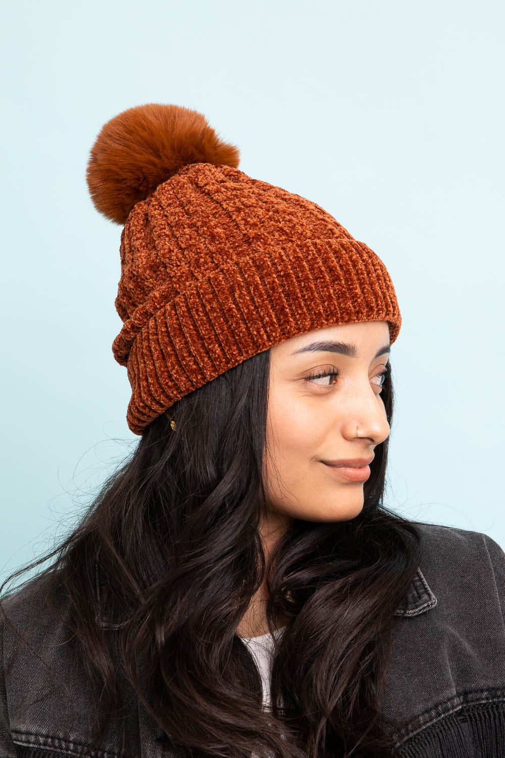Velvet Knit Pom Beanie