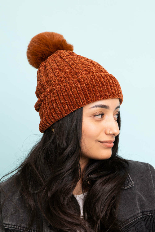 Velvet Knit Pom Beanie