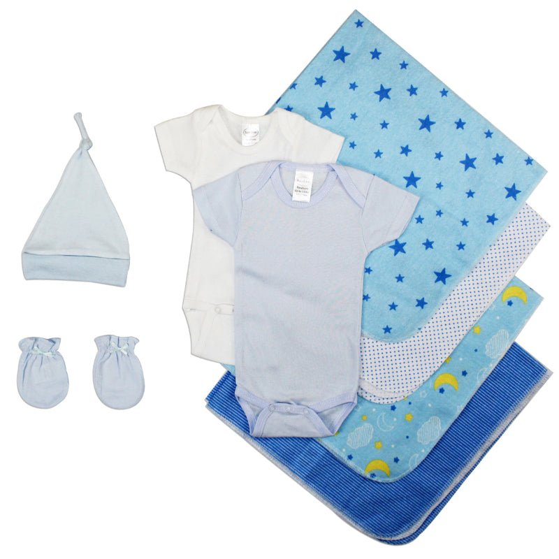Bambini Newborn Essentials Gift Set with Bodysuits, Blankets, Cap & Mittens – Blue
