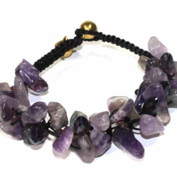 Purple Crystal Stone Beaded Adjustable Bracelet