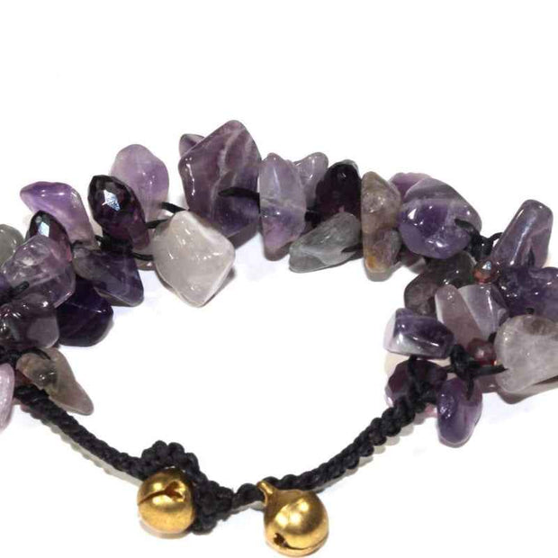 Purple Crystal Stone Beaded Adjustable Bracelet