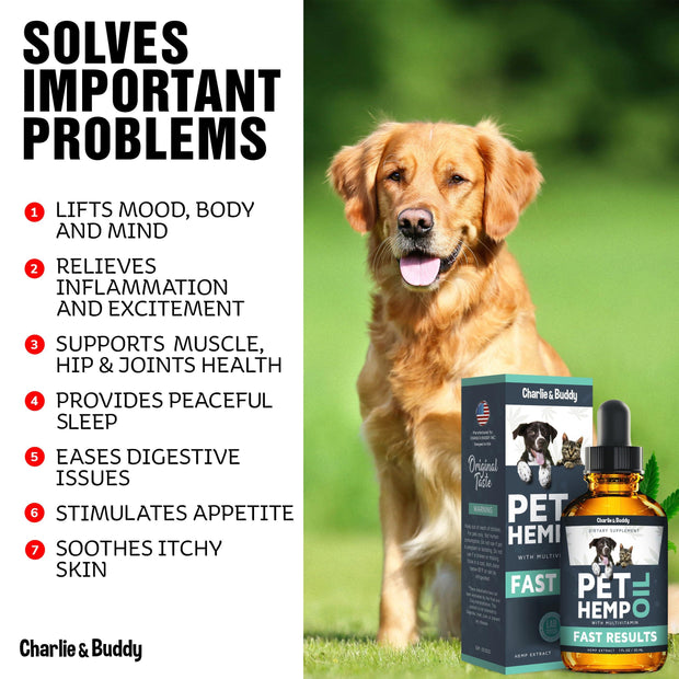 Aceite de cáñamo para mascotas Charlie &amp; Buddy para aliviar el estrés y la ansiedad