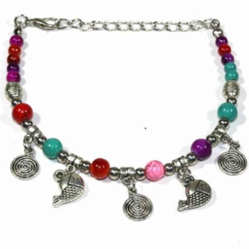 Turquoise Bead Charm Bracelet with Fish & Spiral Charms
