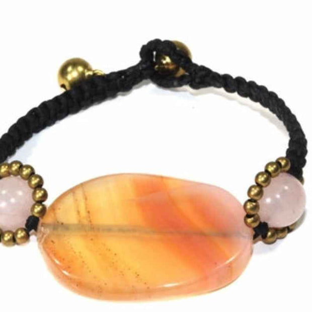 Orange Stone Beaded Bracelet Adjustable Black Cord Jewelry