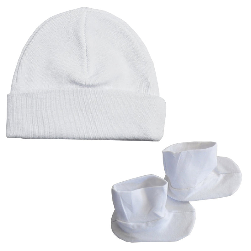 White Baby Beanie Hat & Booties Set – Soft Cotton for Newborns