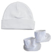 White Baby Beanie Hat & Booties Set – Soft Cotton for Newborns