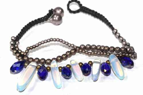 Opalite and Blue Crystal Beaded Bracelet
