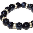 Gemstone Beaded Bracelet – Black Agate with Silver Crystal Spacers