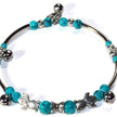 Turquoise Beaded Bangle Bracelet Silver Tone Charm Jewelry