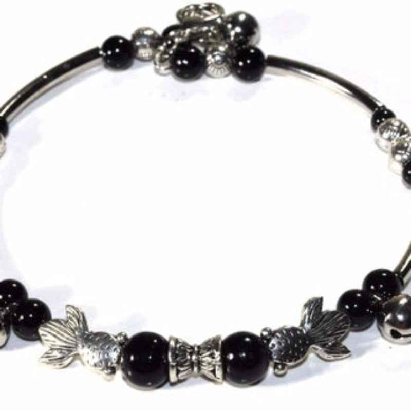 Turquoise Beaded Bangle Bracelet Silver Tone Charm Jewelry