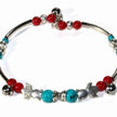 Turquoise Beaded Bangle Bracelet Silver Tone Charm Jewelry
