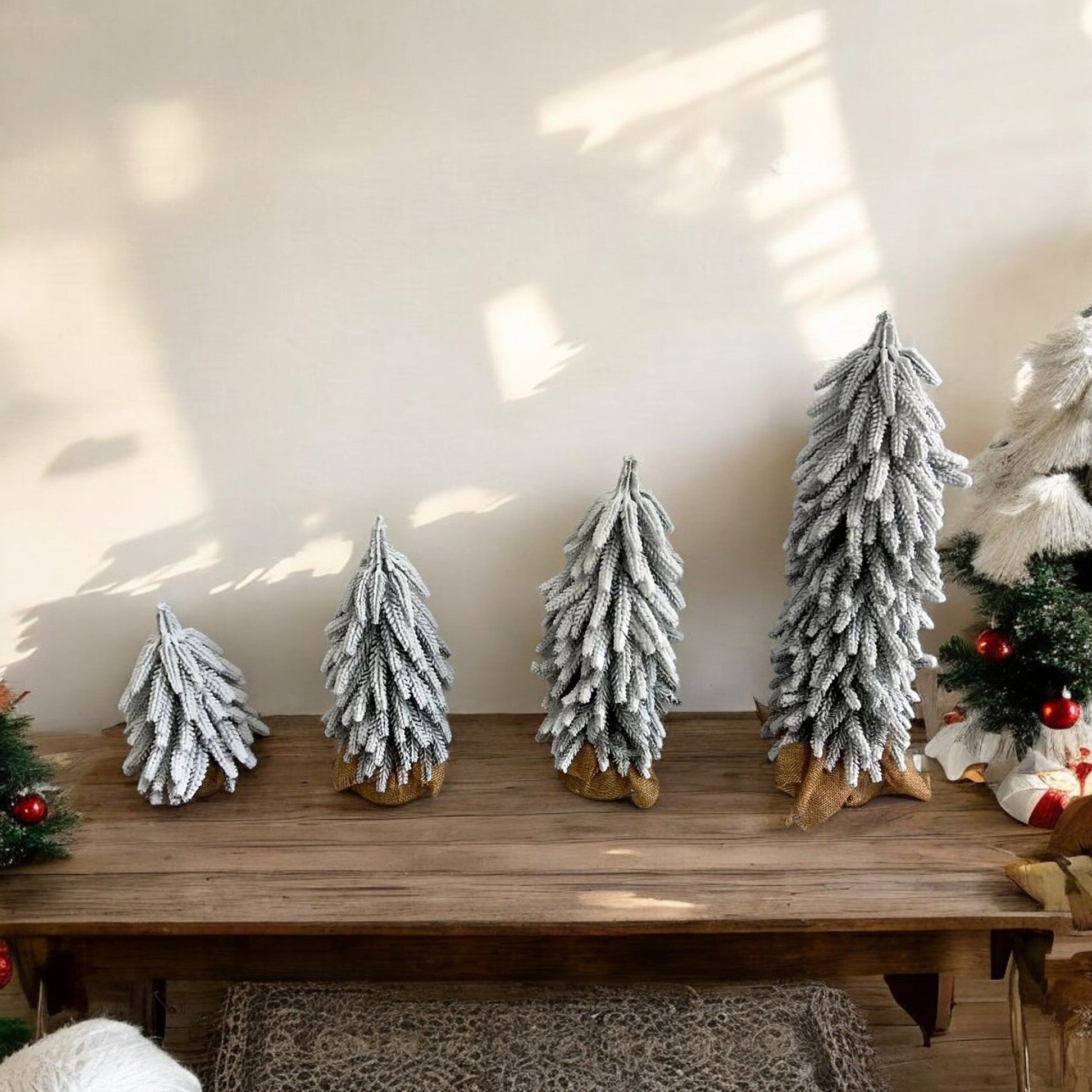 Snow Flocked Artificial Christmas Tree with Burlap Base Decorative Holiday Tree