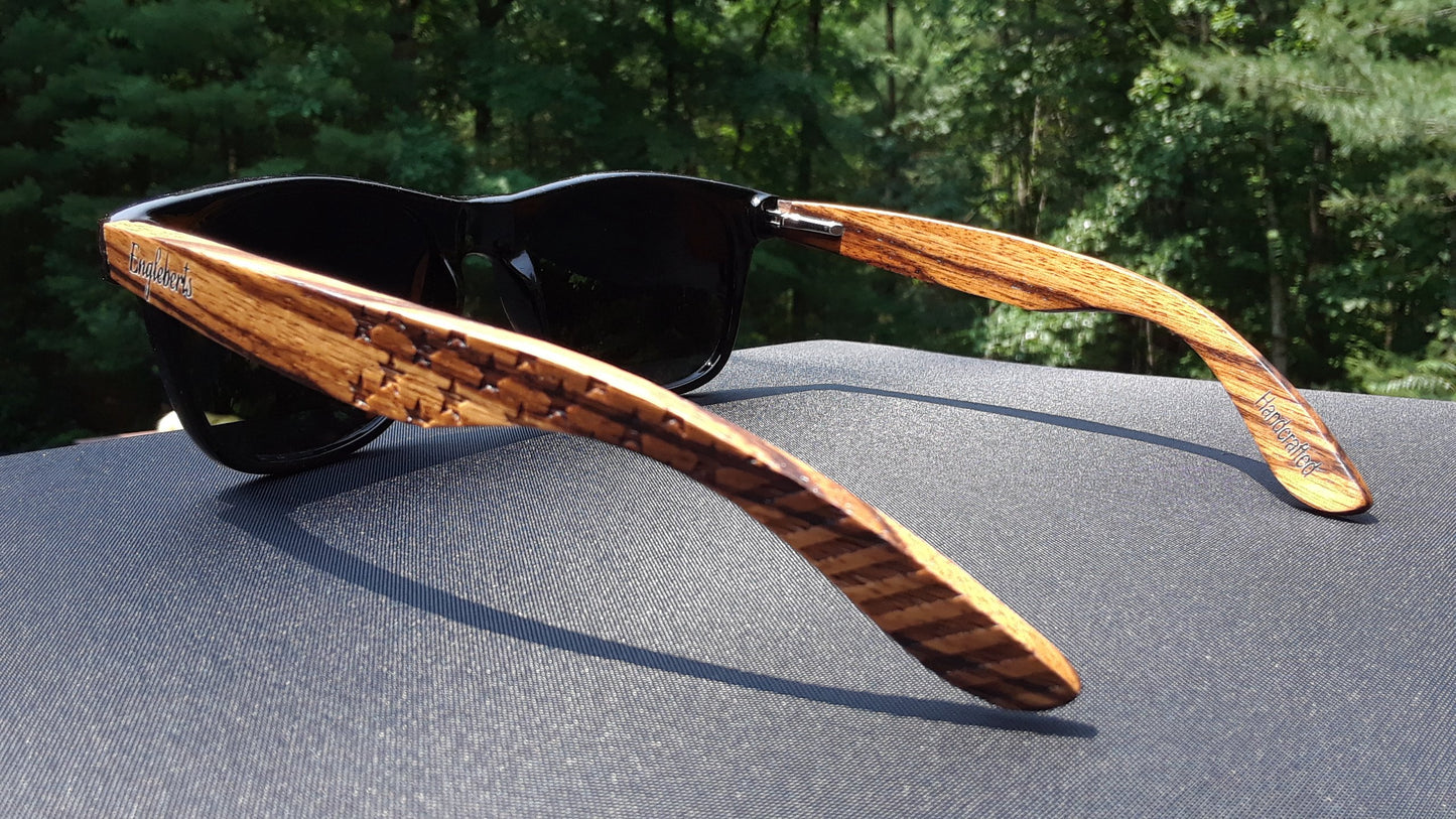 Zebrawood Sunglasses, Stars and Bars, Polarized, Handcrafted