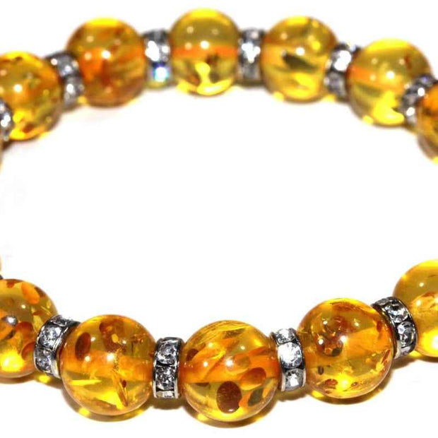 Amber Beaded Bracelet Silver Spacer Accent Design