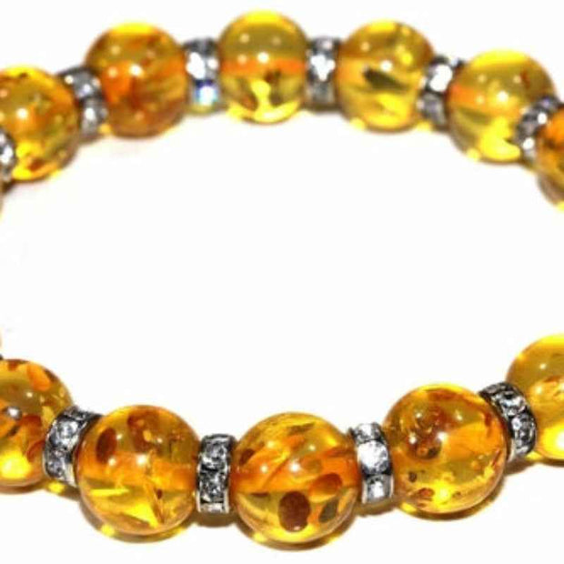 Amber Beaded Bracelet Silver Spacer Accent Design