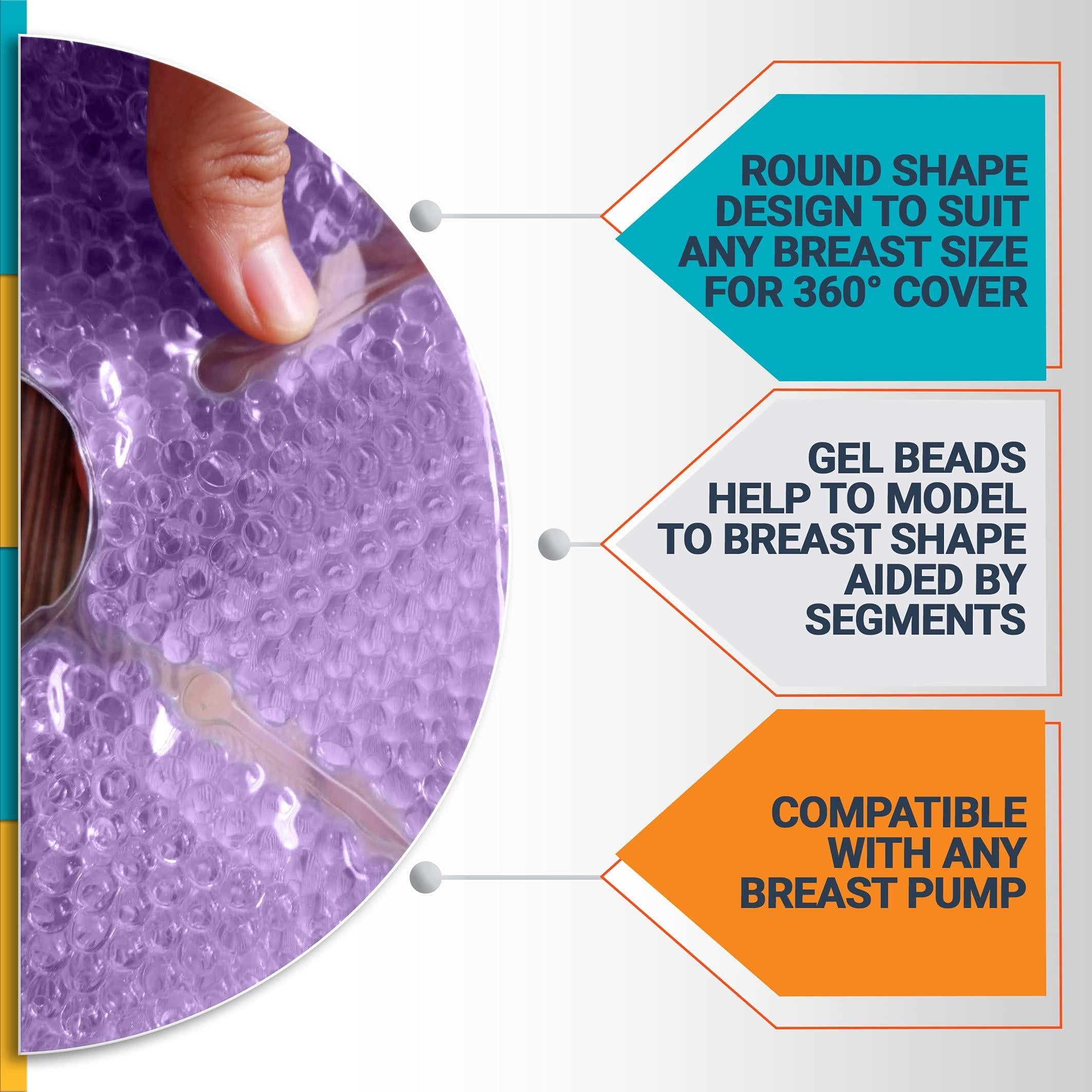 Almohadillas de gel para masaje de lactancia de color morado.
