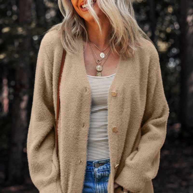 Button-Front Knit Cardigan Sweater for Women