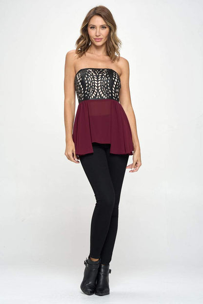 Strapless Chiffon Peplum Top