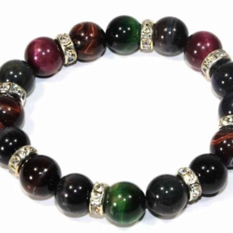 Gemstone Beaded Bracelet – Black Agate with Silver Crystal Spacers