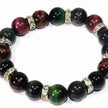 Gemstone Beaded Bracelet – Black Agate with Silver Crystal Spacers