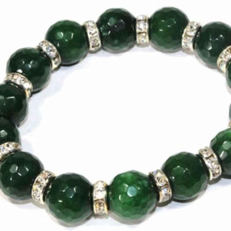 Gemstone Beaded Bracelet – Black Agate with Silver Crystal Spacers