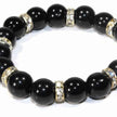 Gemstone Beaded Bracelet – Black Agate with Silver Crystal Spacers