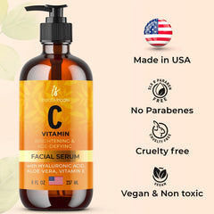 Sérum à la vitamine C pour le visage et les yeux avec acide hyaluronique et vitamine E