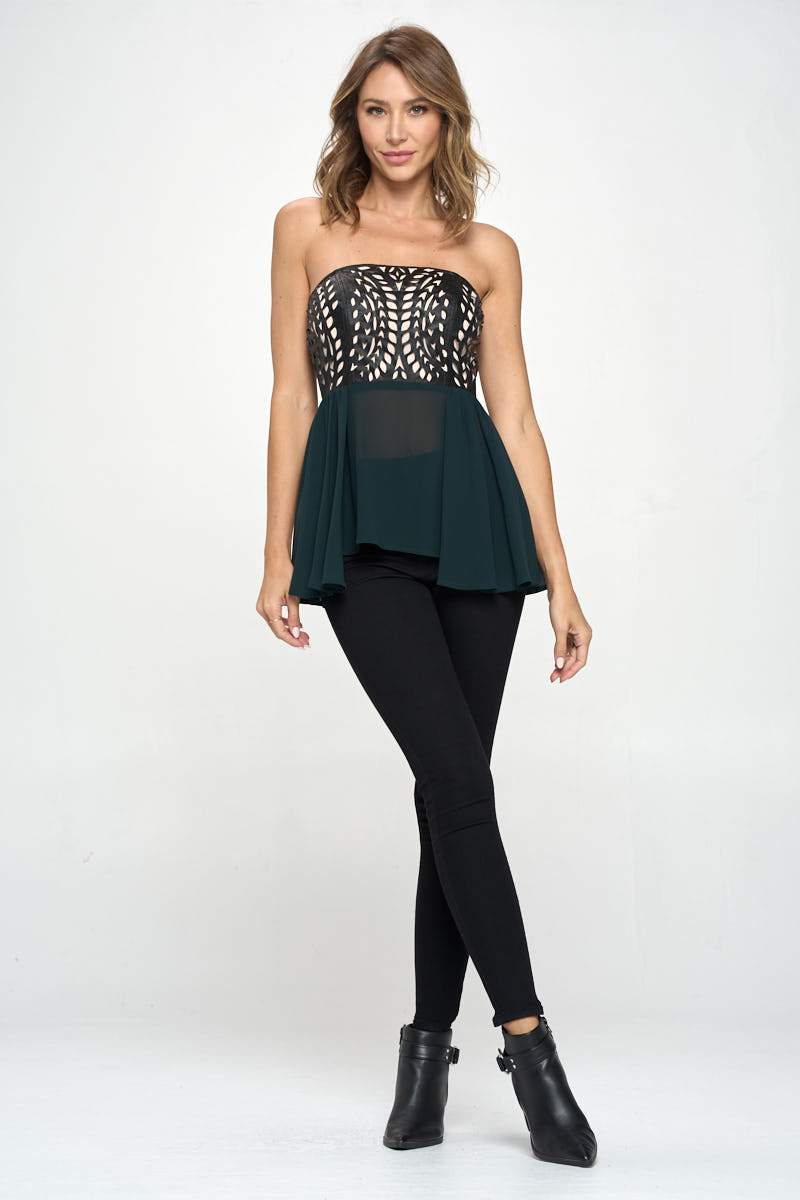 Strapless Chiffon Peplum Top