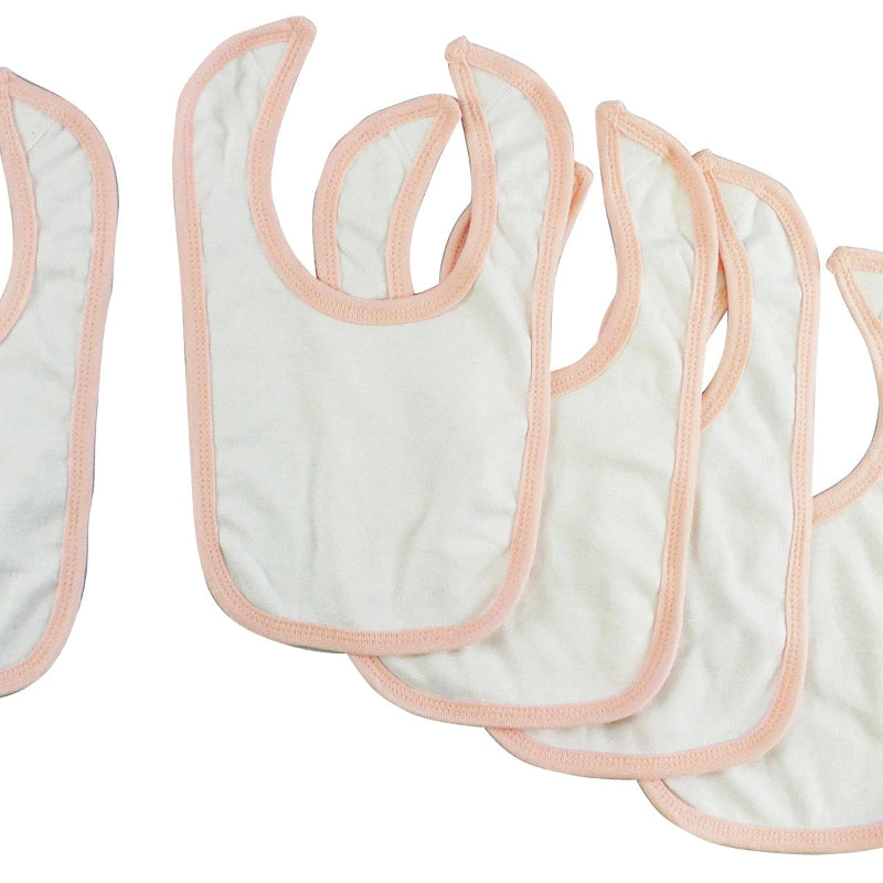 Baby Bib Set with Pink Trim – White