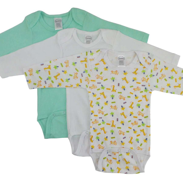 Boys Longsleeve Onesies pack featuring soft cotton printed designs in various colors and patterns.