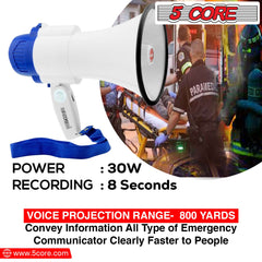 5Core Megaphone Bullhorn Speaker 30W Mini Bull Horn Battery Power