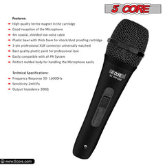 5Core XLR Microphone Dynamic Mic Karaoke Singing Studio Mics Handheld