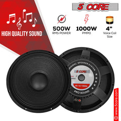 5Core 18 Inch Subwoofer Speaker 1000W Max 8Ohm Full Range Replacement