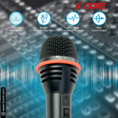 5Core XLR Microphone Dynamic Mic Karaoke Singing Studio Mics Handheld