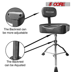 5Core Drum Throne Padded Guitar Stool Backrest Drummer Seat for Adults