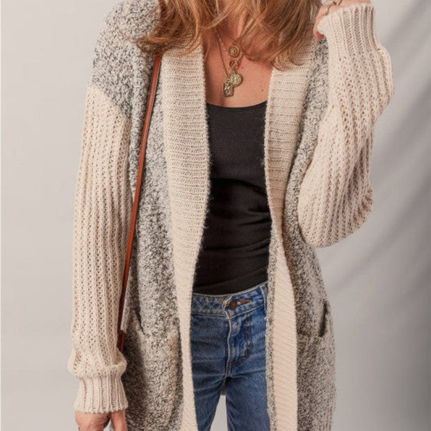 Women’s Colorblock Open-Front Knit Cardigan with Pockets