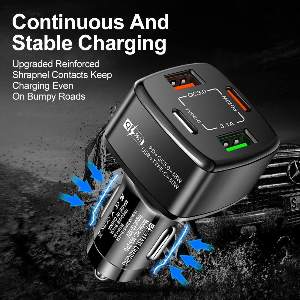 PBG 4-Port Car Charger: 2 PD & 2 USB - Fast, Universal Charging