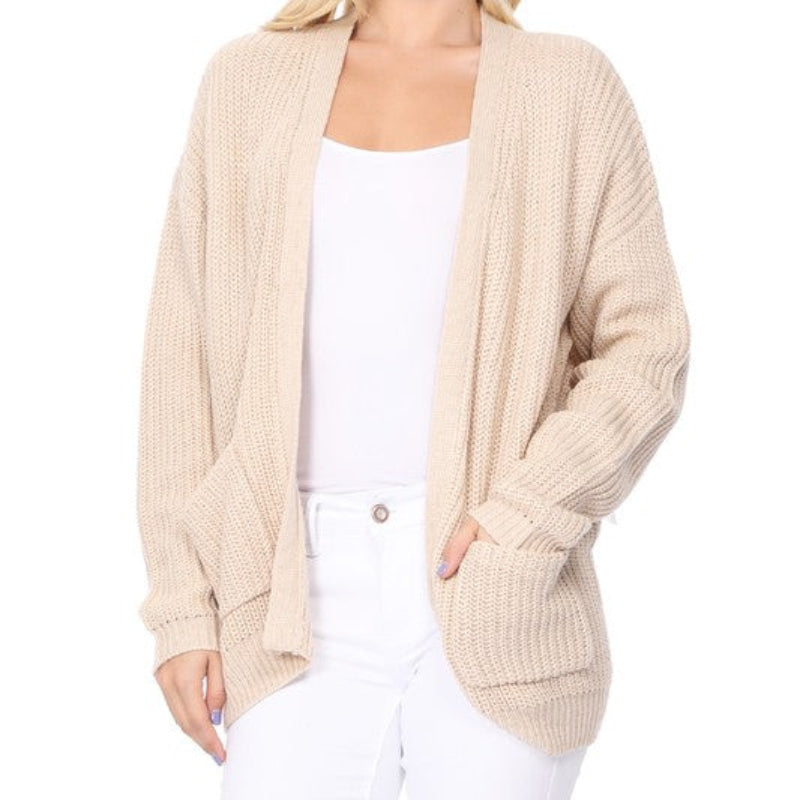 Women’s Open-Front Knit Cardigan with Pockets