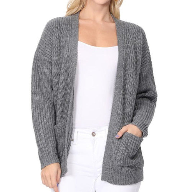 Women’s Open-Front Knit Cardigan with Pockets