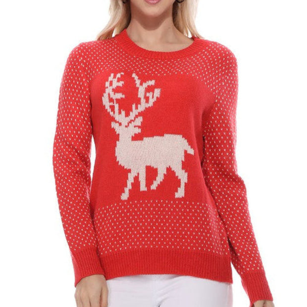 Festive Reindeer Knit Sweater for Women