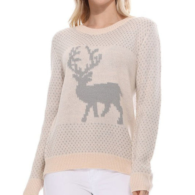 Festive Reindeer Knit Sweater for Women