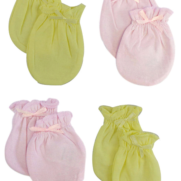 Baby Mittens Set with Soft Pink & Yellow Design – 4-Pack