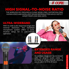 5 Core Wireless Microphone System 4 Channel UHF 492F Range Portable