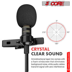 5Core Lavalier Microphone Clip On Professional Grade 3.5mm Lav Lapel