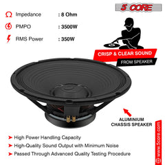 5Core 15 Inch Subwoofer Speaker 3500W Peak 8 Ohm Aluminum PA