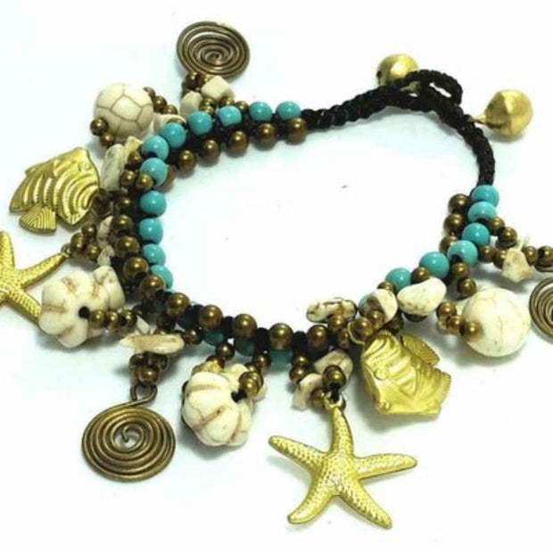 Ocean Charm Bracelet Starfish Shell Pendant Beaded Design