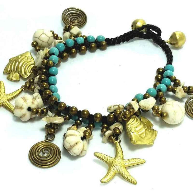 Ocean Charm Bracelet Starfish Shell Pendant Beaded Design