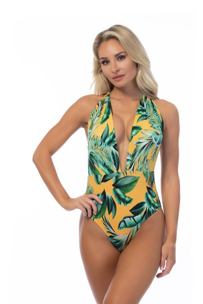 Ribbed Tropical One Piece