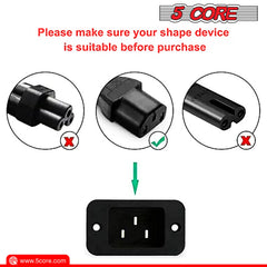 5Core AC Power Extension Cord 10Ft 3 Prong Adapter 16AWG/2C 125V 13A